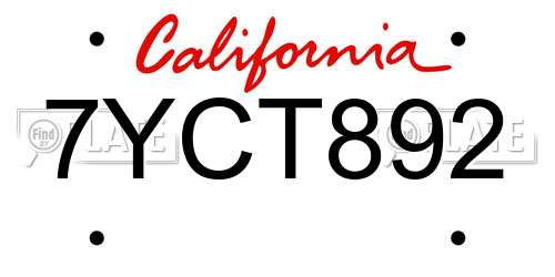 7YCT892 California License Plate