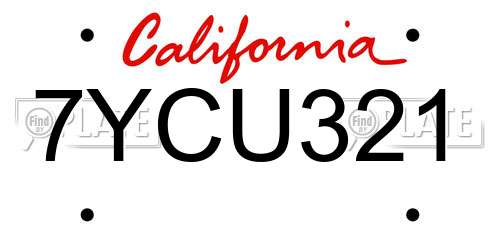 7YCU321 California License Plate