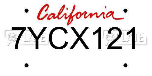 7YCX121 California License Plate