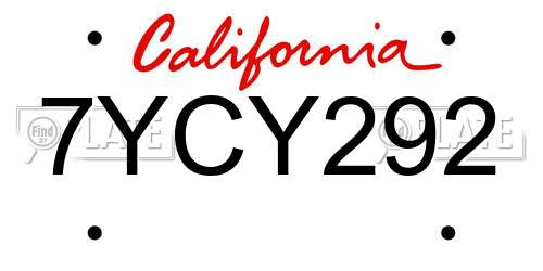 7YCY292 California License Plate