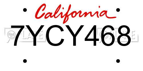 7YCY468 California License Plate