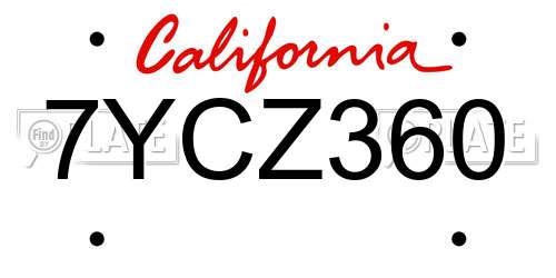 7YCZ360 California License Plate