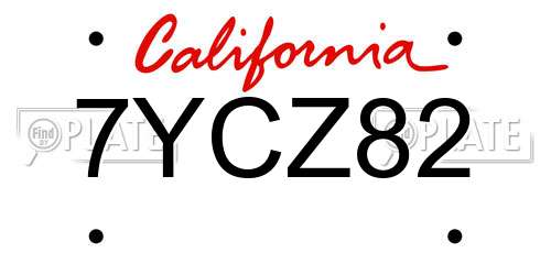 7YCZ82 California License Plate
