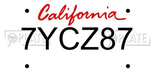 7YCZ87 California License Plate