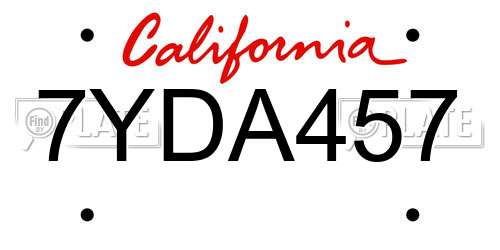 7YDA457 California License Plate