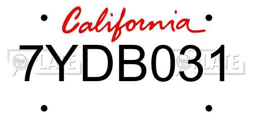 7YDB031 California License Plate