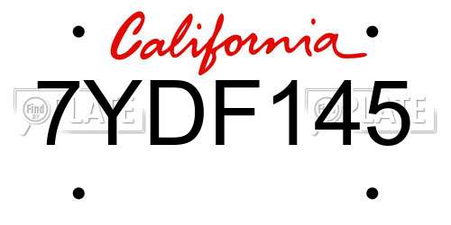 7YDF145 California License Plate