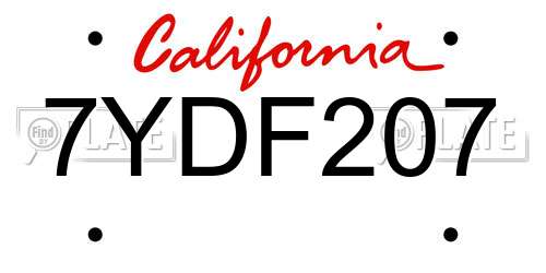 7YDF207 California License Plate