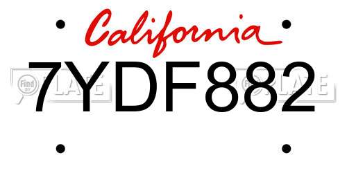 7YDF882 California License Plate