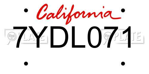 7YDL071 California License Plate