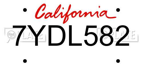 7YDL582 California License Plate