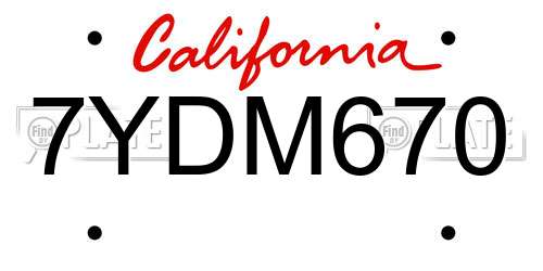 7YDM670 California License Plate