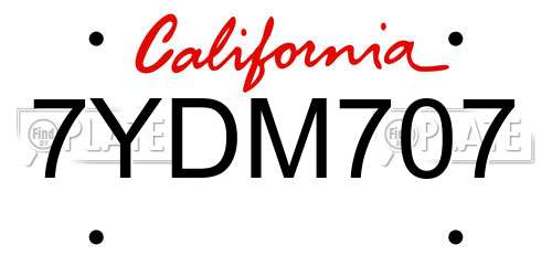 7YDM707 California License Plate