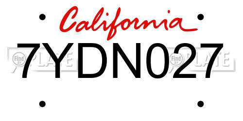 7YDN027 California License Plate