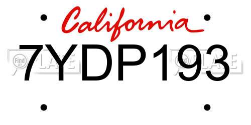 7YDP193 California License Plate