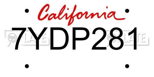 7YDP281 California License Plate