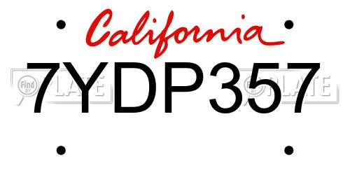 7YDP357 California License Plate