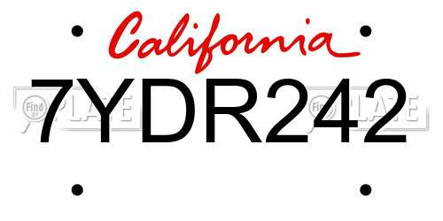 7YDR242 California License Plate
