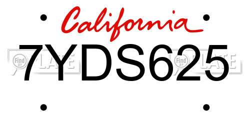 7YDS625 California License Plate