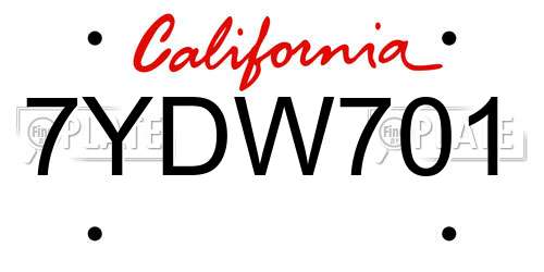 7YDW701 California License Plate