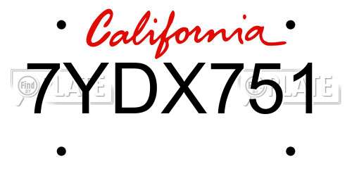 7YDX751 California License Plate