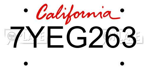 7YEG263 California License Plate