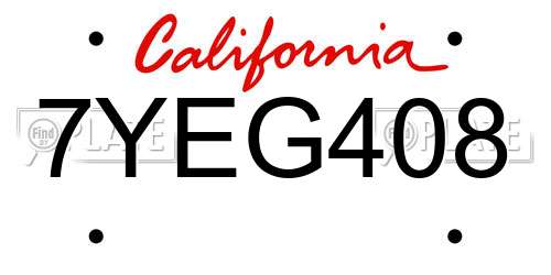 7YEG408 California License Plate