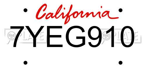 7YEG910 California License Plate