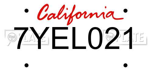7YEL021 California License Plate