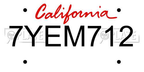 7YEM712 California License Plate