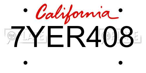 7YER408 California License Plate