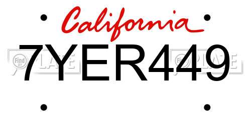 7YER449 California License Plate