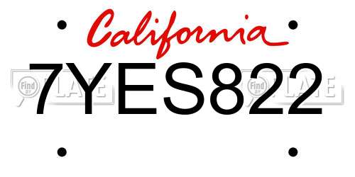 7YES822 California License Plate