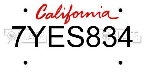 7YES834 California License Plate