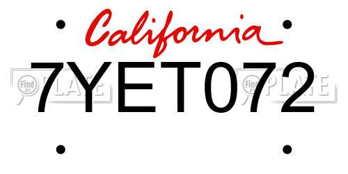 7YET072 California License Plate