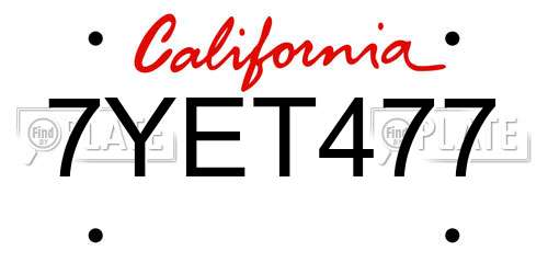 7YET477 California License Plate