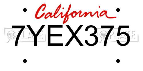 7YEX375 California License Plate