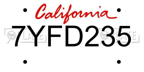 7YFD235 California License Plate