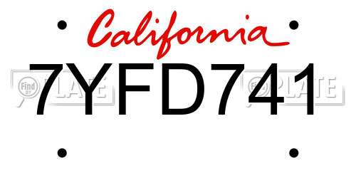 7YFD741 California License Plate