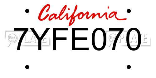 7YFE070 California License Plate