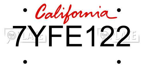 7YFE122 California License Plate