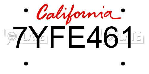 7YFE461 California License Plate