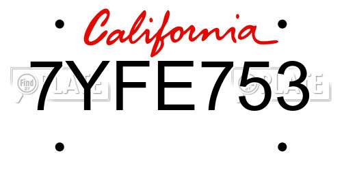 7YFE753 California License Plate
