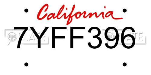 7YFF396 California License Plate