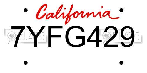 7YFG429 California License Plate