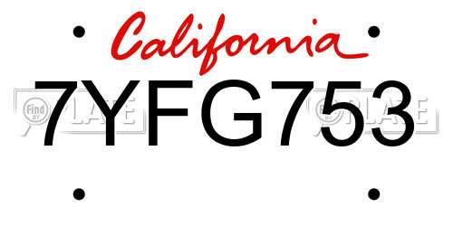 7YFG753 California License Plate