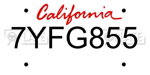7YFG855 California License Plate