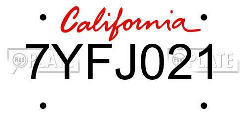 7YFJ021 California License Plate