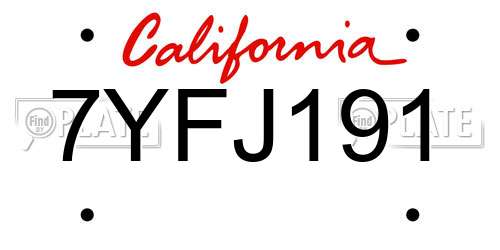 7YFJ191 California License Plate