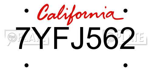 7YFJ562 California License Plate